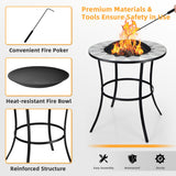 NNECW Outdoor Round Fire Pit Table with Mesh Screen Lid & Fire Poker