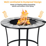 NNECW Outdoor Round Fire Pit Table with Mesh Screen Lid & Fire Poker