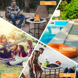 NNECW Outdoor Round Fire Pit Table with Mesh Screen Lid & Fire Poker