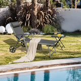 NNECW Outdoor Aluminum Chaise Lounge Chair with Wheels and Adjustable Backrest for Patio
