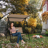 NNECW 2-seat Outdoor Swing with Adjustable Canopy for Patio/Garden-Beige