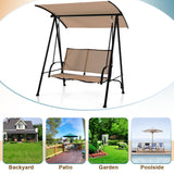 NNECW 2-seat Outdoor Swing with Adjustable Canopy for Patio/Garden-Beige