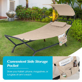 NNECW Patio Hanging Chaise Lounge Chair with Storage Bag-Beige