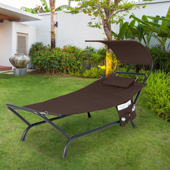 NNECW Patio Hanging Chaise Lounge Chair with Storage Bag-Coffee