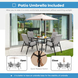 NNECW 6 Pieces Patio Dining Set with Umbrella & Stackable Chairs