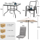 NNECW 6 Pieces Patio Dining Set with Umbrella & Stackable Chairs