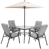 NNECW 6 Pieces Patio Dining Set with Umbrella & Stackable Chairs