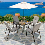 NNECW 6 Pieces Patio Dining Set with Umbrella & Stackable Chairs