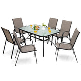 NNECW 7 Piece Patio Dining Set with 6 Stackable Chairs & Rectangular Table