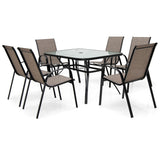 NNECW 7 Piece Patio Dining Set with 6 Stackable Chairs & Rectangular Table