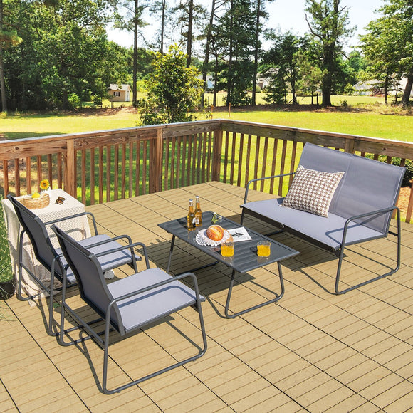 NNECW 4 Piece Garden Patio Bistro Furniture Set with Loveseat Coffee Table and 2 Chairs