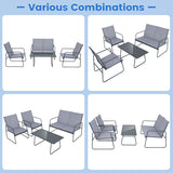 NNECW 4 Piece Garden Patio Bistro Furniture Set with Loveseat Coffee Table and 2 Chairs