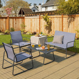NNECW 4 Piece Garden Patio Bistro Furniture Set with Loveseat Coffee Table and 2 Chairs