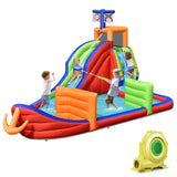 NNECW 6-in-1 Inflatable Pirate Ship Bounce House with Long Slide for Kids with Blower
