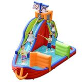 NNECW 6-in-1 Inflatable Pirate Ship Bounce House with Long Slide for Kids with Blower