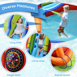 NNECW 6-in-1 Inflatable Pirate Ship Bounce House with Long Slide for Kids with Blower