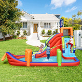 NNECW 6-in-1 Inflatable Pirate Ship Bounce House with Long Slide for Kids with Blower