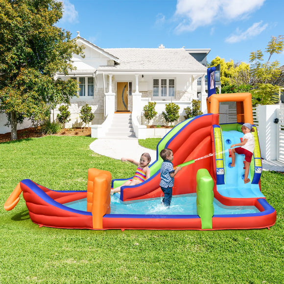 NNECW 6-in-1 Inflatable Waterslide with Long Slide