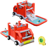 NNECW Firefighting-Themed Kids Water Slide with Splash Pool & Blower