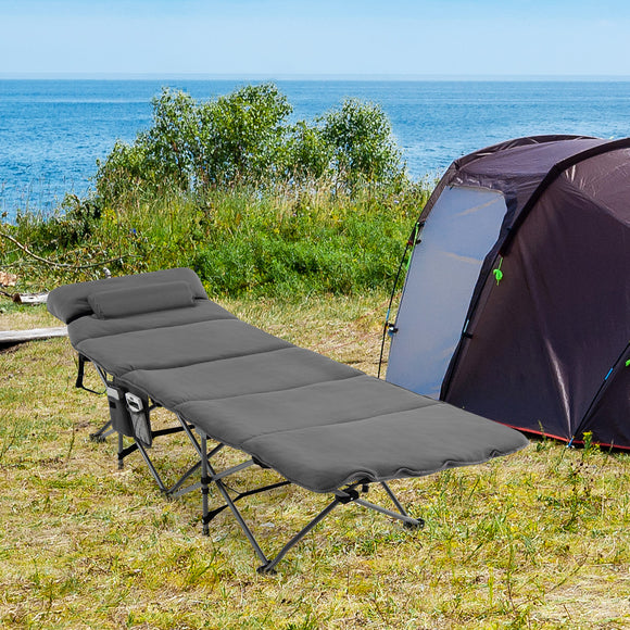 NNECW Folding Travel Camping Cot with Carry Bag Removable Mattress & Pillow-Grey