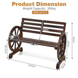 NNECW Wooden Wagon Wheel Garden Bench with 2-Person Slatted Seat for Outdoor