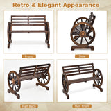 NNECW Wooden Wagon Wheel Garden Bench with 2-Person Slatted Seat for Outdoor