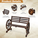 NNECW Wooden Wagon Wheel Garden Bench with 2-Person Slatted Seat for Outdoor