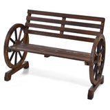 NNECW Wooden Wagon Wheel Garden Bench with 2-Person Slatted Seat for Outdoor
