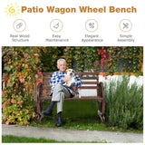 NNECW Wooden Wagon Wheel Garden Bench with 2-Person Slatted Seat for Outdoor