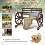 NNECW Wooden Wagon Wheel Garden Bench with 2-Person Slatted Seat for Outdoor