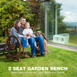 NNECW Wooden Wagon Wheel Garden Bench with 2-Person Slatted Seat for Outdoor
