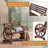 NNECW Wooden Wagon Wheel Garden Bench with 2-Person Slatted Seat for Outdoor