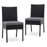 NNECW 2-Piece Outdoor PE Wicker Dining Chair Set with Soft Cushions