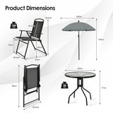 NNECW 6 Pieces Patio Furniture Set with Umbrella for Lawn &amp Deck &amp Poolside-Black