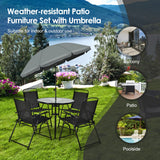 NNECW 6 Pieces Patio Furniture Set with Umbrella for Lawn &amp Deck &amp Poolside-Black