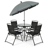 NNECW 6 Pieces Patio Furniture Set with Umbrella for Lawn &amp Deck &amp Poolside-Black