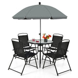 NNECW 6 Pieces Patio Furniture Set with Umbrella for Lawn &amp Deck &amp Poolside-Black