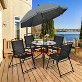 NNECW 6 Pieces Patio Furniture Set with Umbrella for Lawn &amp Deck &amp Poolside-Black