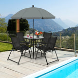 NNECW 6 Pieces Patio Furniture Set with Umbrella for Lawn &amp Deck &amp Poolside-Black