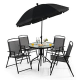 NNECW 6 Pieces Patio Furniture Set with Umbrella for Lawn &amp Deck &amp Poolside-Gray