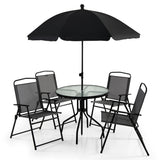 NNECW 6 Pieces Patio Furniture Set with Umbrella for Lawn &amp Deck &amp Poolside-Gray