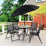 NNECW 6 Pieces Patio Furniture Set with Umbrella for Lawn &amp Deck &amp Poolside-Gray