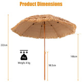 NNECW 8 FT Thatched Tiki Umbrella with 8 Metal Ribs & 7-Tier Straw Top