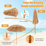 NNECW 8 FT Thatched Tiki Umbrella with 8 Metal Ribs & 7-Tier Straw Top