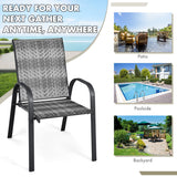 NNECW Set of 6 Outdoor PE Wicker Stackable Chairs  for Garden & Yard & Deck & Lawn