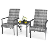 NNECW 3-Piece PE Rattan Bistro Chairs with Coffee Table for Garden