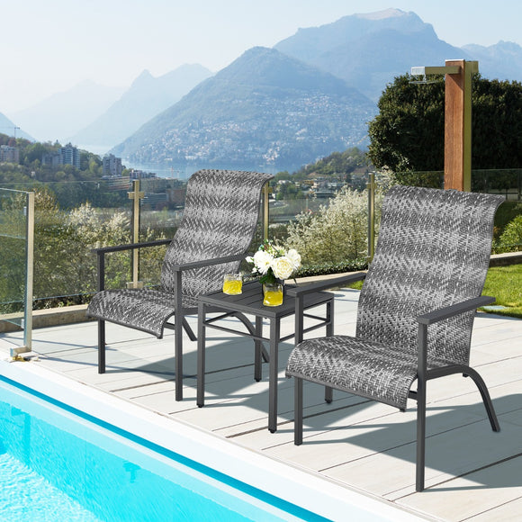 NNECW 3-Piece PE Rattan Bistro Chairs with Coffee Table for Garden