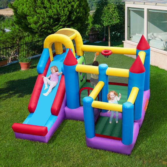 NNECW 5-in-1 Inflatable Bounce House with Slide & Trampoline without Blower