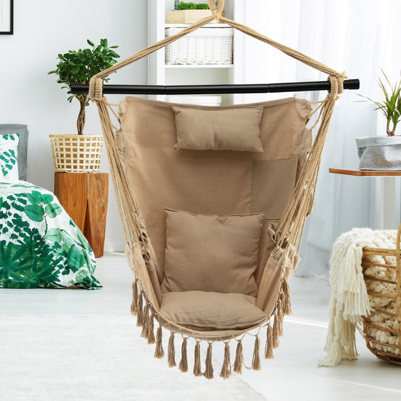 NNECW Hammock Chair with Soft Pillow & Cushions for Home & Backyard-Beige