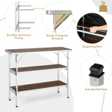 NNECW Portable Folding Camping Table with 2-Tier Open Shelves for Picnic Barbecue Outdoor Party-Coffee